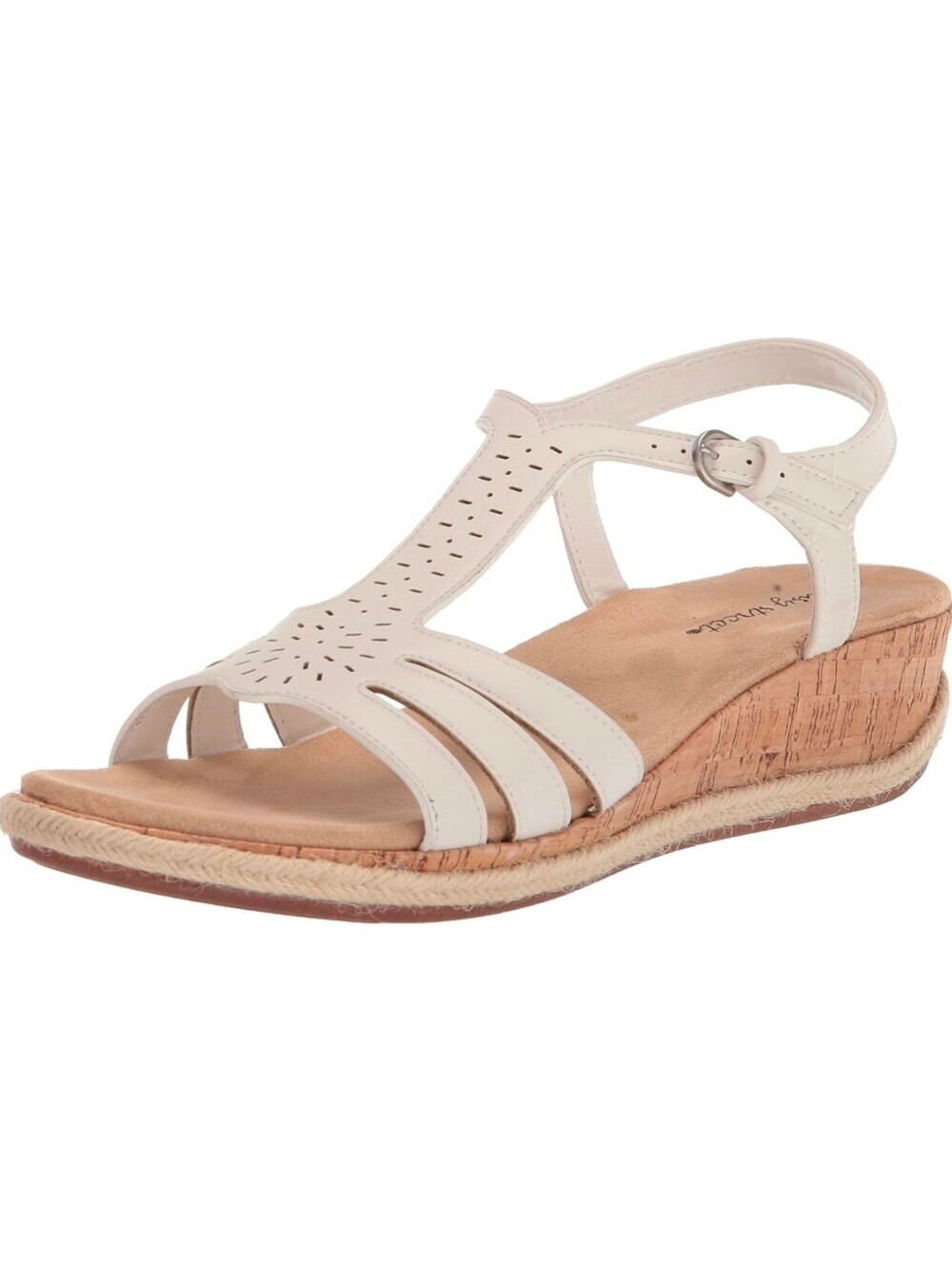 Easy Street Women's White Wedge Sandals with Perforated Design NIB sz 8.5